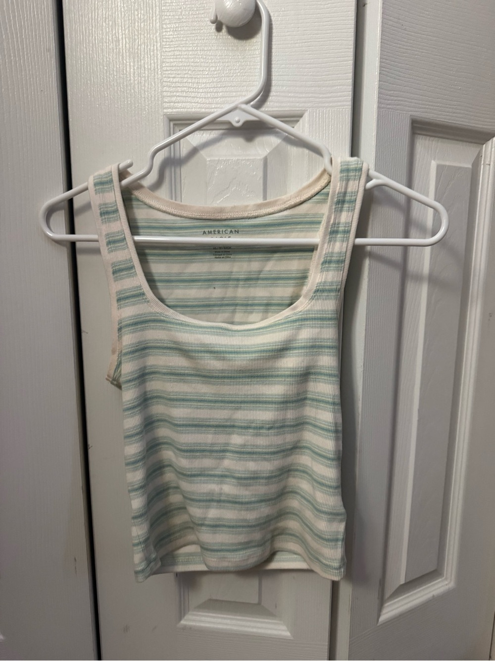 American Eagle Outfitters Cream and Mint Striped Ribbed Tank